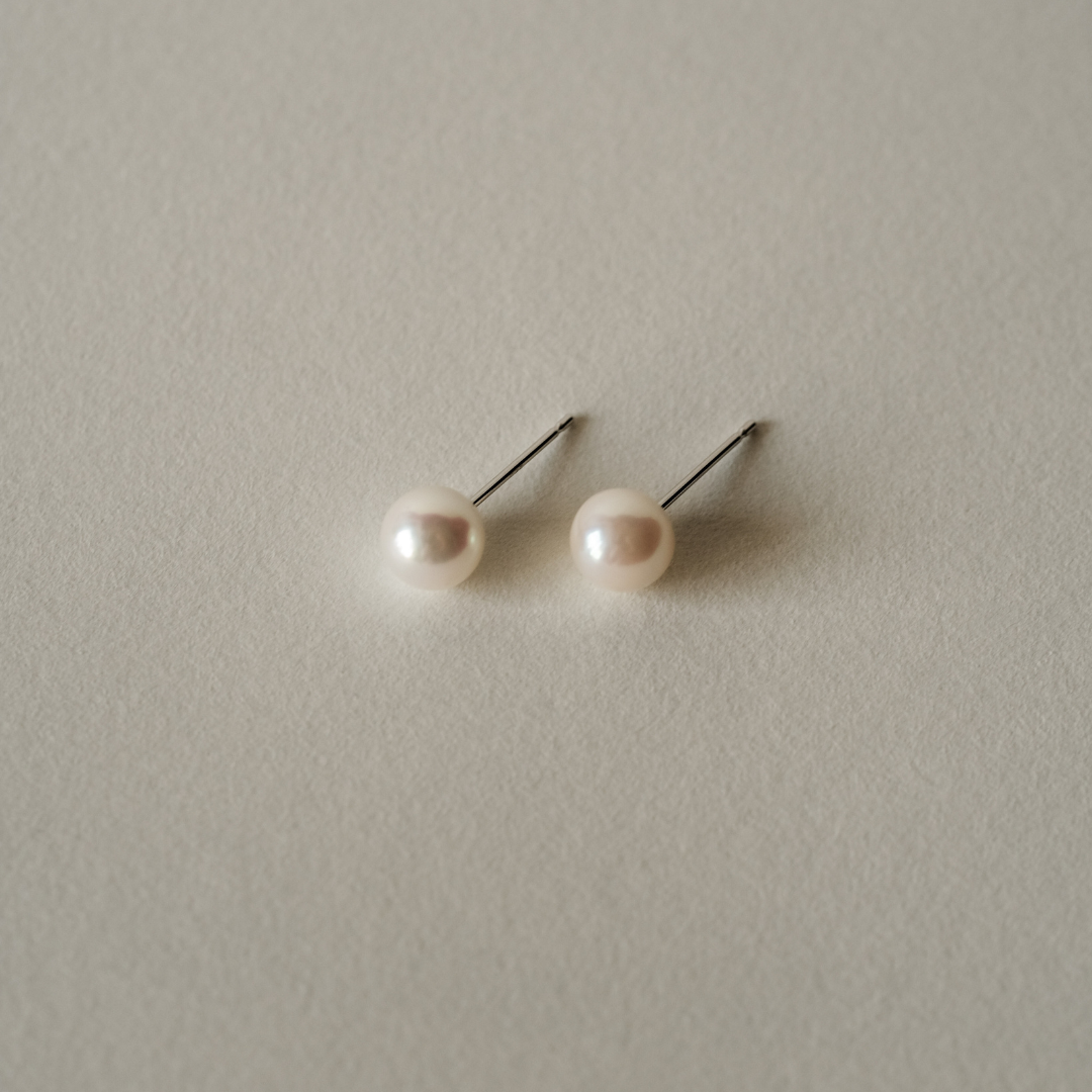 珍珠耳針 無調色Akoya 淨白 6.5mm