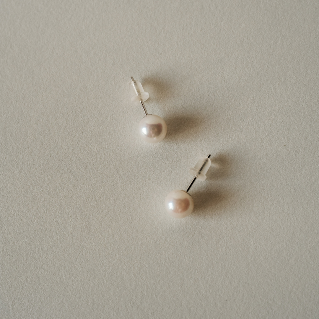 珍珠耳針 無調色Akoya 淨白 6.5mm