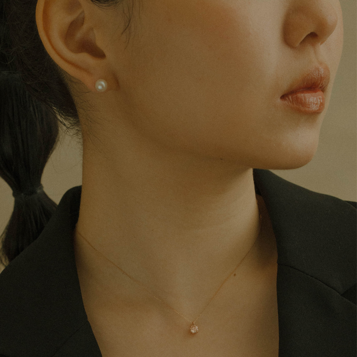 珍珠耳針 無調色Akoya 淨白 6.5mm